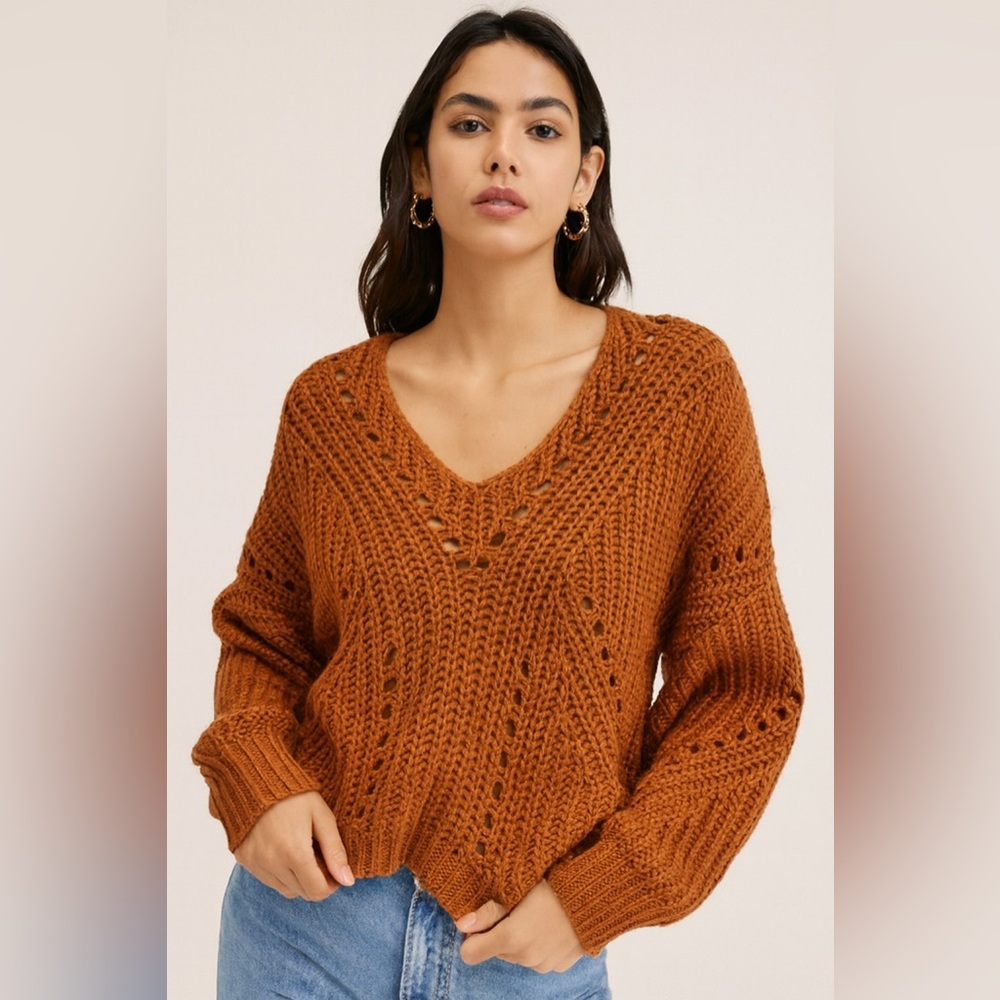 Aeropostale‎ Orange Open Knit Cropped Sweater Sz. M